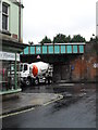 Cement mixer turning from Fisherton Street into South Western Road in SP2 7EQ