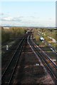 Looking NE along the railway from Altofts Road bridge in WF6 2DL