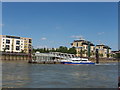 Riverbus at Pier on Limehouse Reach, The Thames in SE16 5UD