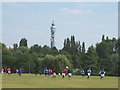 Regent's Park football, view to BT Tower in NW8 7PT