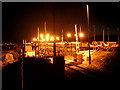 Long Rock level crossing and the Penzance train depot by night in TR20 8YE