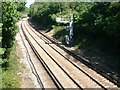 Railway line east of Bookham station in KT22 9SH