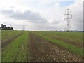 Farmland and pylons east of Biggleswade, Beds in SG18 8YY