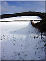Snowy fields in the Golden Valley in HR2 0SJ