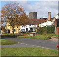 Haughley village scene, backed by the church in IP14 3QY