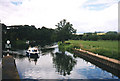 Boat entering Fladbury lock in WR10 2QE