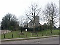 Village green, church and sign, Swainsthorpe in NR14 8PJ