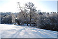 Outbuildings in the snow, Smockham Farm in TN4 9SH