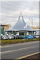 Unusual car sales office at Hendy Motors, Manor Way, Eastleigh in SO50 9PT