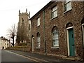 Old terraced houses and St.Andrew's church in Parsonage Street in Halstead St. Andrew's Ward