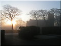 St John the Evangelist, Bradshaw in winter fog at sunrise in HX2 9NG