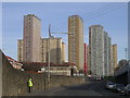 Petershill Road looking towards Red Road Tower Blocks in G21 4LF