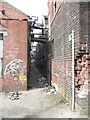 Footpath through the derelict factory, Miry Lane, Hightown, Liversedge in BD19 6JD