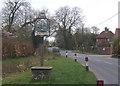 Church Road and village sign, Bacton in Bacton (Mid Suffolk)