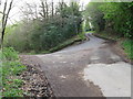 Footpath meets road at hairpin bend at Riverhill in RH20 1JY