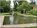Fountain at end of formal moat in SE9 5NY