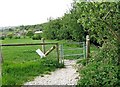 End of the gravelled section of public footpath in WR10 3BY