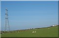 Pylon, power lines and the Cemaes windmill in LL67 0DS