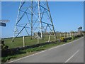 The base of a pylon at the junction of the Cemaes and Llanfechell roads in LL67 0DS