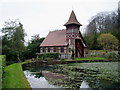 Church and millpond at Rickford in BS40 7AQ