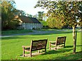 Benches on the green, Martinstown in DT2 9JP