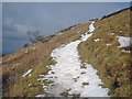 Snow-covered path to the Worcester Beacon in WR14 4BS