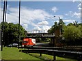 Railway bridge on Oldham Mumps roundabout in OL1 4AB