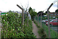 Footpath towards the railway, Budbrooke industrial estate in CV34 5DJ