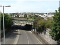 Railway bridge from footbridge in PL1 5DW