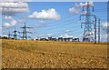 Looking across a wheat field to the electricity substation in OX4 7YA