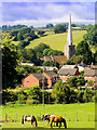 Peterchurch village, with St Peter's church, from top of Basley Lane in HR2 0SG