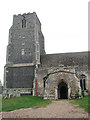 St Nicholas' church - porch and tower in IP22 2LP