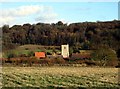 The Church of St John the Baptist, from the Gallops at Aldbury in HP23 5RR