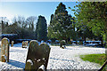 A snowy Rusper churchyard in RH12 4PT