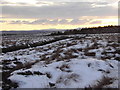 A peat bank on a snow covered moor in HS2 0LT