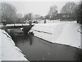 A snowy scene at the bridge in Stockheath Lane in PO9 4RB