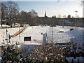 The Little Roodee car park in the snow in CH4 7EJ