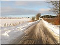Snow covered minor road near Mawcarse in KY13 0SG