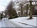 St Anne's Church and footprints in the snow in DE4 2ND