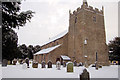 St Aelhaiarn's Church in the snow in SY21 9NH