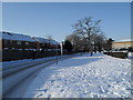 Bend in a snowy Martin Road in PO9 2LE