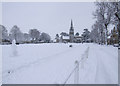 Church Green in the snow in OX28 6FY