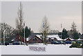 Snowy scene at Whitefields Hotel west of Dunchurch in CV23 9LF