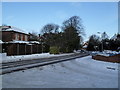Looking from a snowy Glenleigh Park into Southleigh Road in PO9 2RY