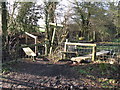 Stiles and footbridges at path junction in RH20 4BJ