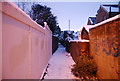 Snowy footpath between the houses, Southborough in TN4 0DP