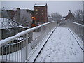 Snow covered footbridge, Worcester in WR1 2ND