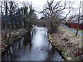 View upstream from footbridge on the Water of Leith Walkway in EH11 3JL