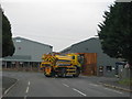Gritting lorry leaves the South Molton depot in EX36 3DP