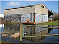 Flooded yard at Wash Farm in Barroway Drove